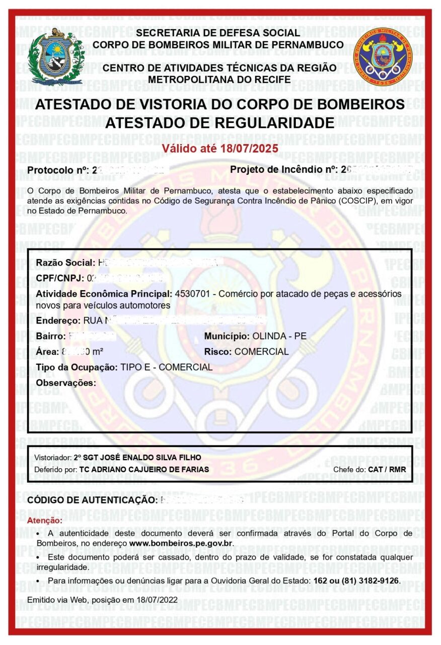 avcb, corpo de bombeiros, Pernambuco, regularização